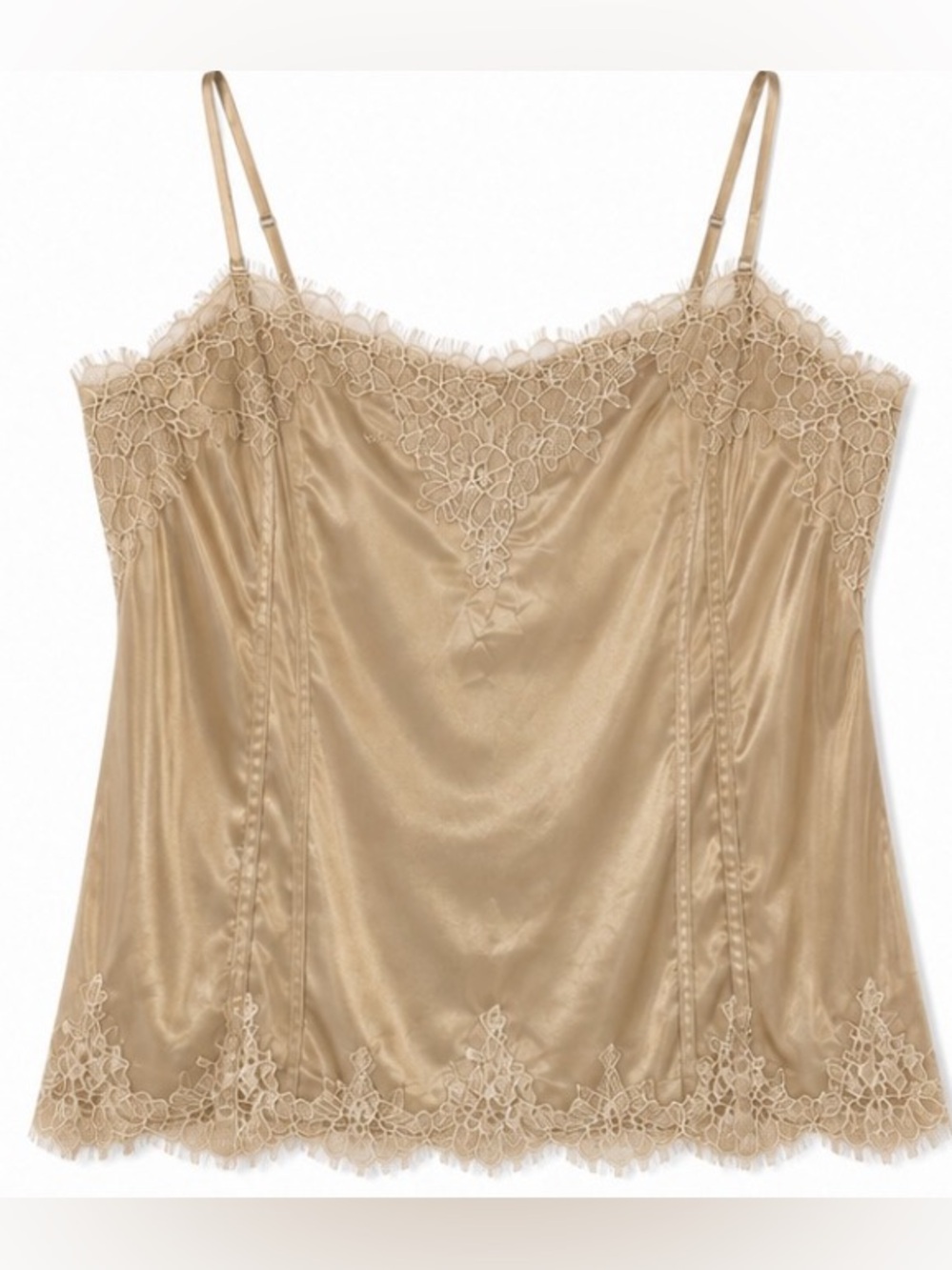 White House Black Market Golden Beige Satin Lace Trim Camisole